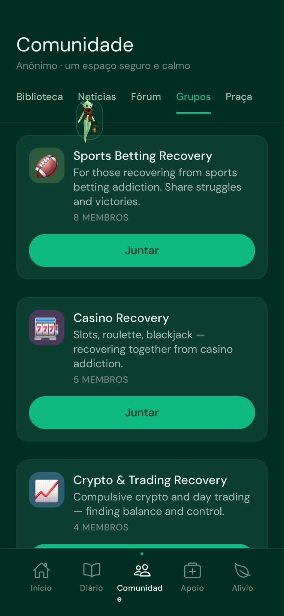 OddsOut community: anonymous recovery groups
