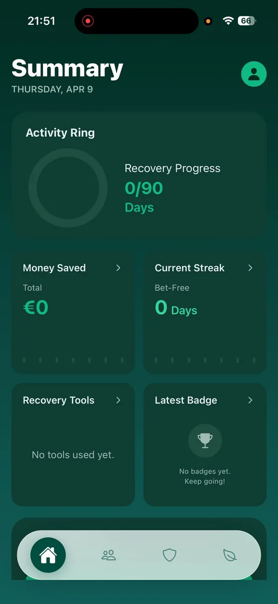 Your summary: progress, streak, and what you have saved.